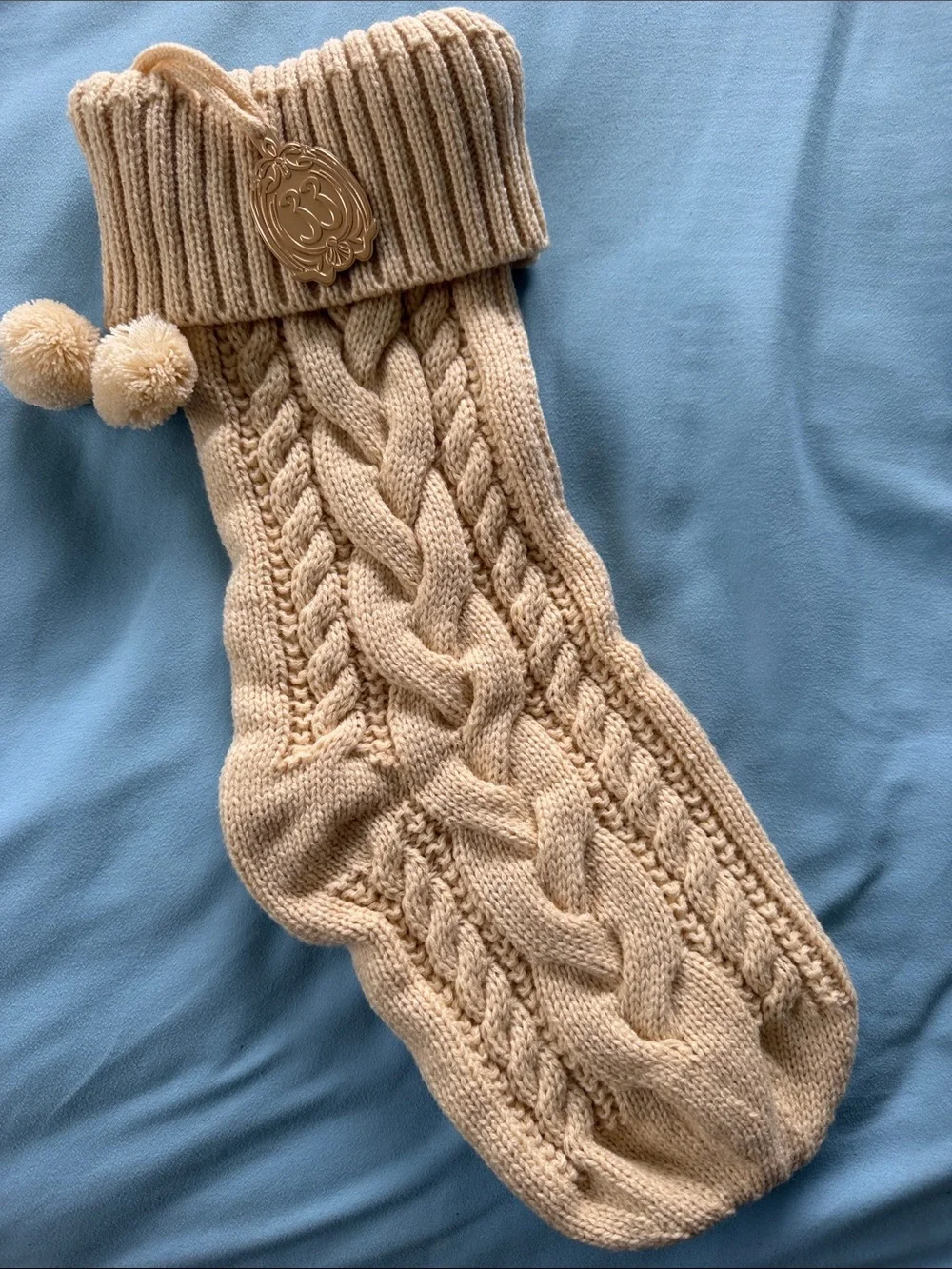 Disneyland Club 33 Knit Pom-Pom Stocking in Beige